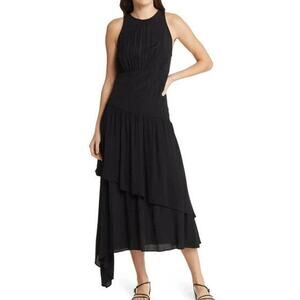 Chelsea28 Black Jewel Neck Sleeveless Tiered Asymmetric Midi Dress Womens XS